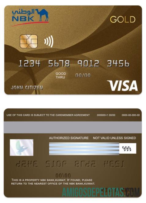 Kuwait NBK Bank Visa Gold Credit Card real example